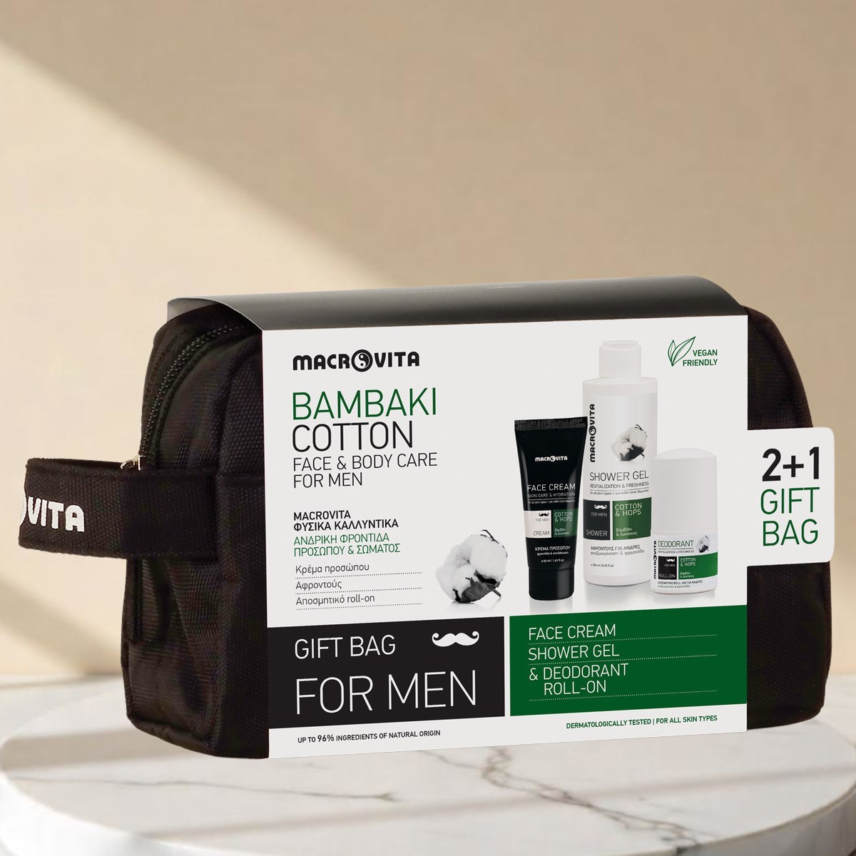 Macrovita Pflegeset Herren: Gesichtscreme, Deo & Duschgel – 24h fit