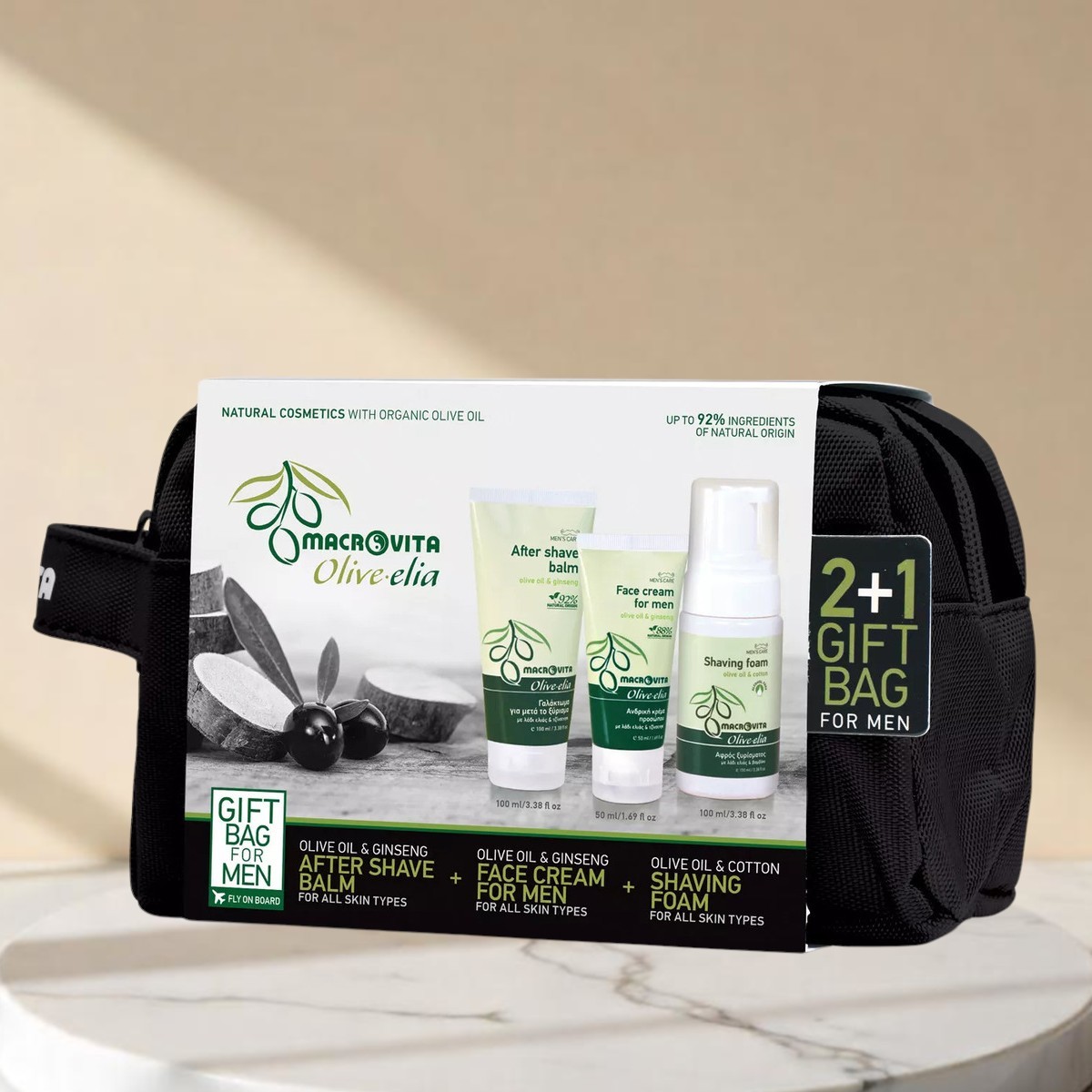 Olive.elia Herren Pflegeset: After Shave, Gesichtscreme & Rasierschaum